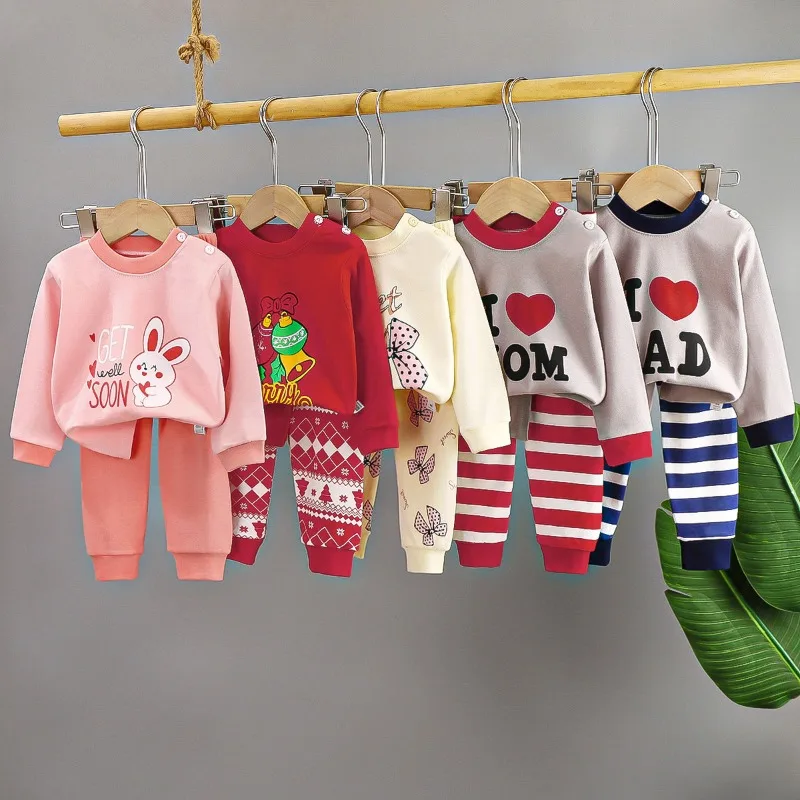 Frühling Herbst Jungen Thermo-Unterwäsche-Set Mädchen Kinder Hauskleidung Schlafanzug Langarmhose Baby Casual Langarmhose Kinder