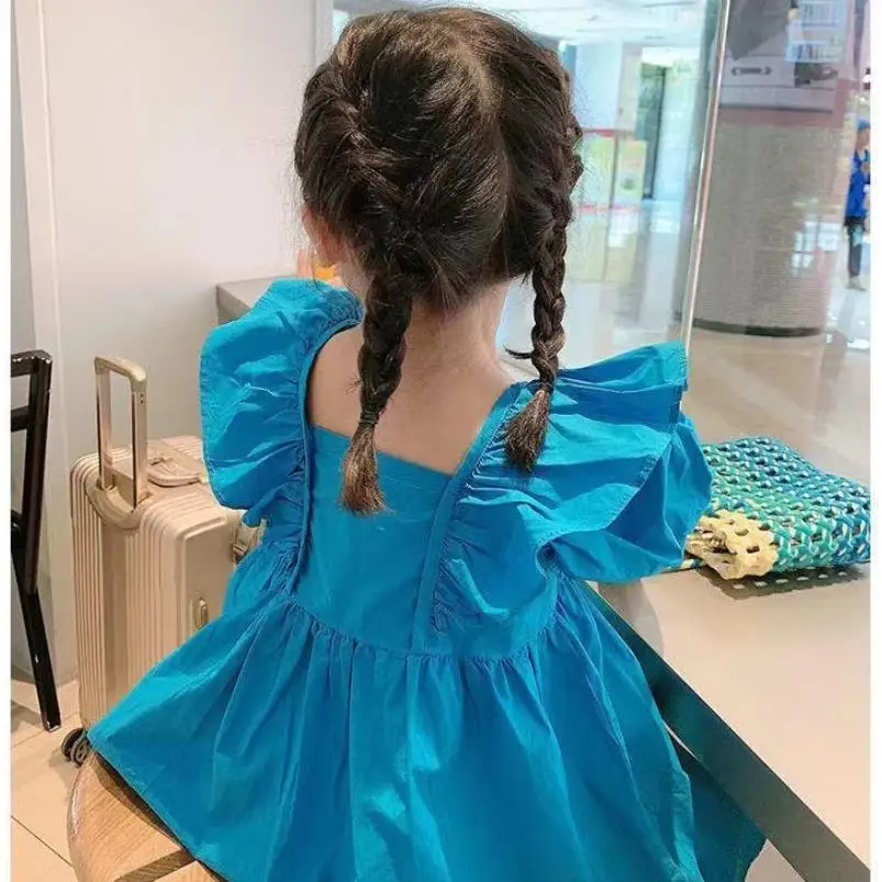 Children\'s Dress Girl\'s 2024 Summer New Korean Edition Pure Cotton Bubble Sleeves Dress Children\'s Princess Dress 1-8Y