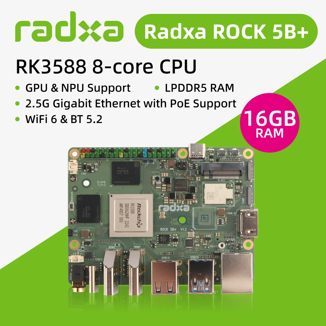 Radxa ROCK 5B+ 8K HDMI シングルボードコンピュータ