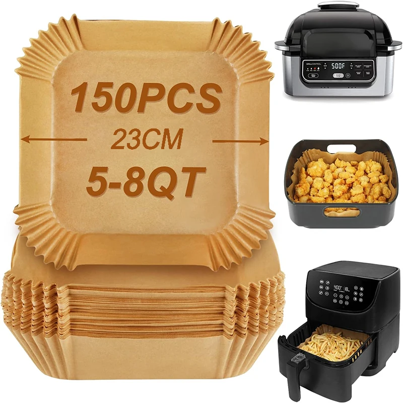 50–300 Stück Einweg-Papiereinlagen für Luftfritteusen für Cosori Ninja, antihaftbeschichtet, 16/20/23 cm, Airfryer-Pergament-Backofen-Papierschalen