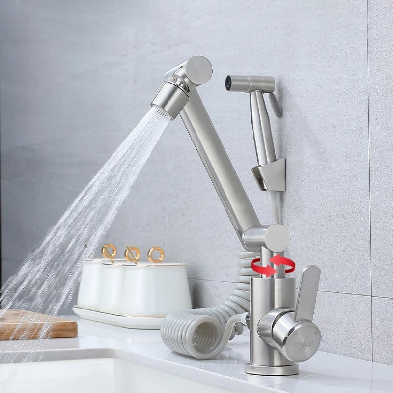 صنبور حوض الحمام مع بخاخ جانبي 1080 °   صنبور حوض خلاط للمياه الباردة والساخنة متعدد الوظائف، وضعين، صنبور رش مغسلة