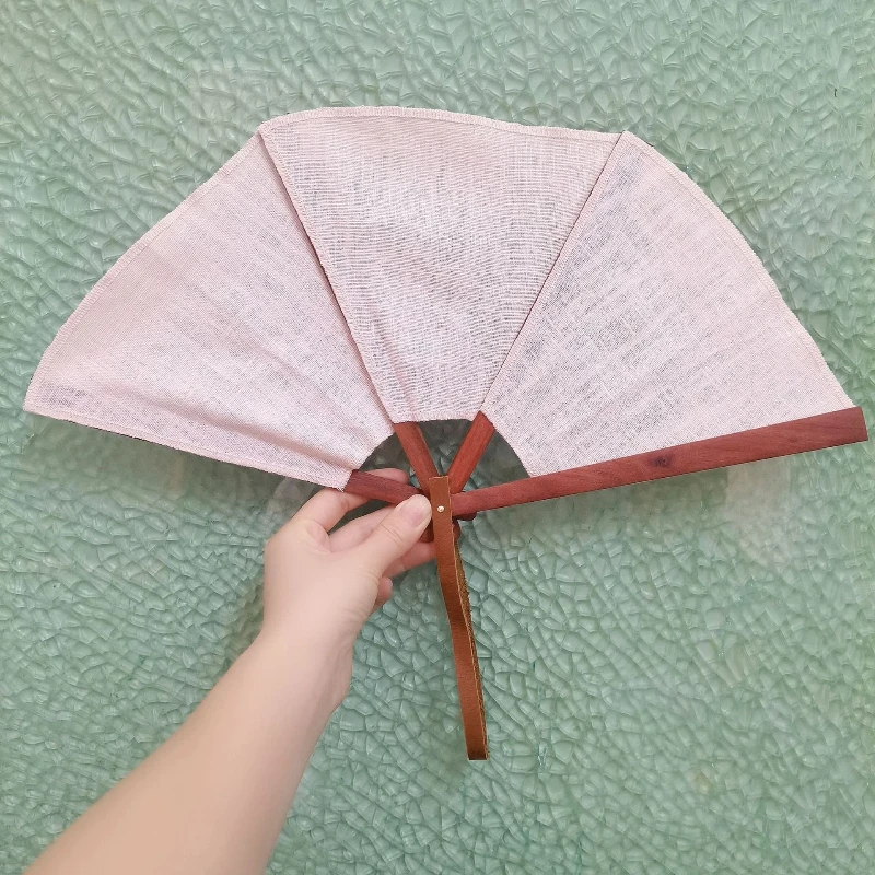 Handmade Wooden Cloth Folding Fan Redwood Spanish Style Wedding Fan Home Office Lightweight Gift Photo Prop Girl Daily Hand Fan