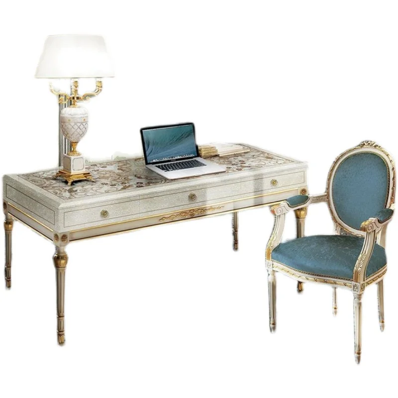 

French solid wood desk light luxury shell inlaid luxury writing desk European study furniture office computer desk