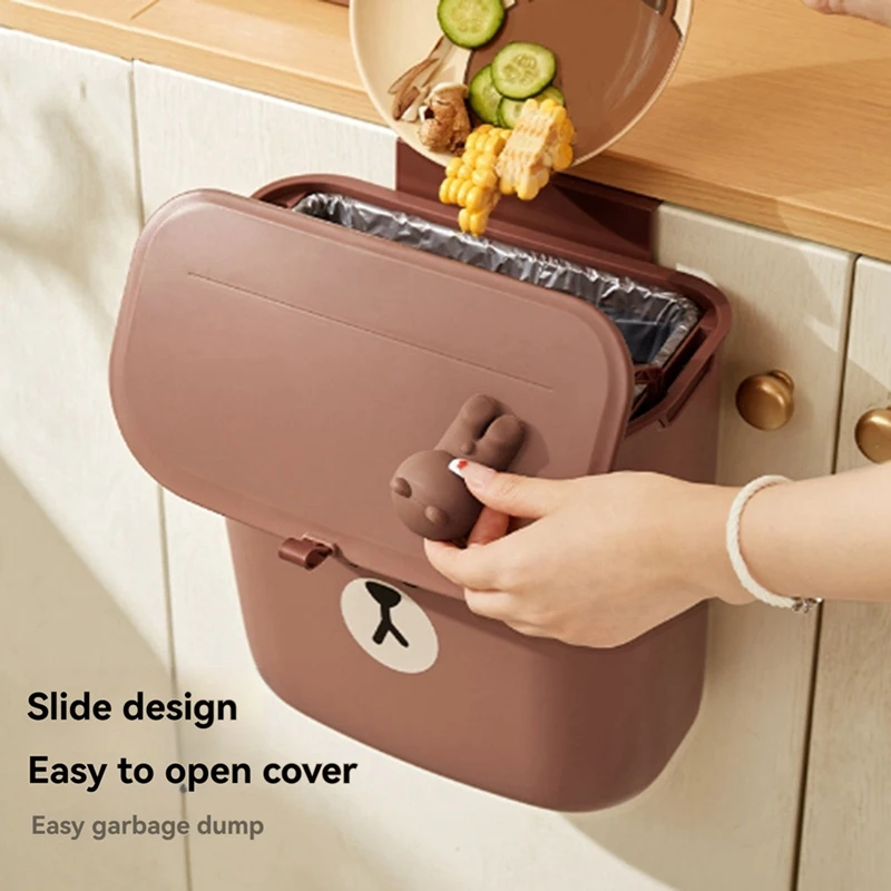 Design de economia de espaço superior, lixeira suspensa estilo desenho animado para cozinha e sala de estar, cesta de lixo montada na parede com tampa