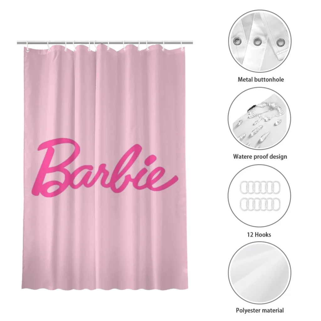 Barbie Hot Pink Shower Curtain for Bathroom Aesthetic Room Decoration