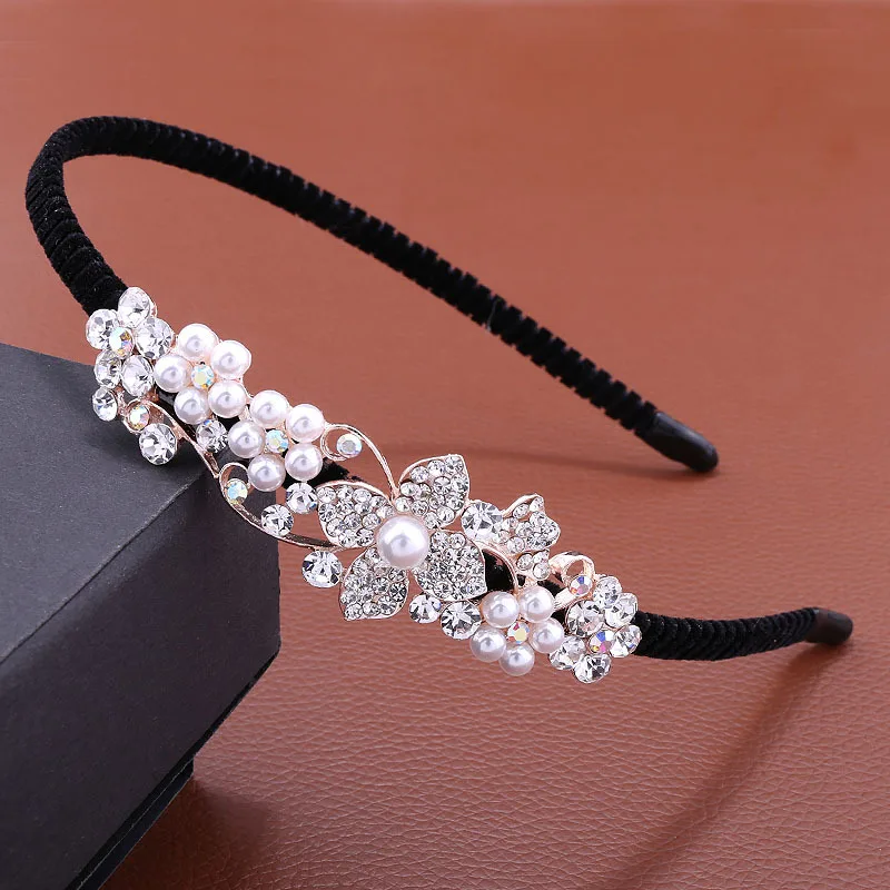 Ins FYP Non-slip Pearl Gem Baroque Headbands For Women Girl Diamond Rhinestone Woman Accessori Geometric Thin Hairbands