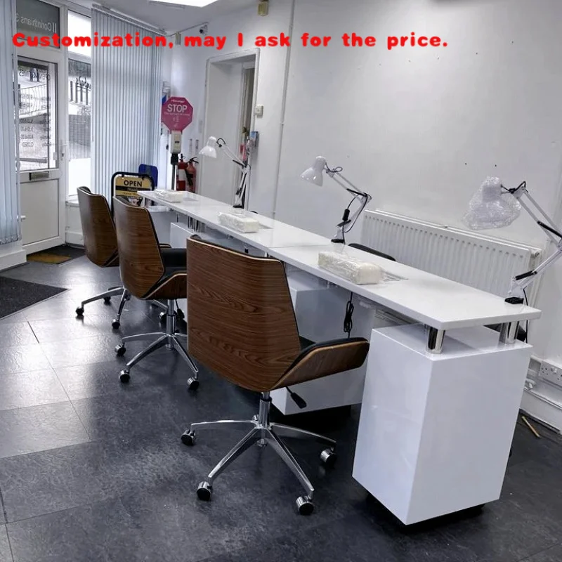 

custom.Beauty Salon Nails Table Single Double Size Manicure Furniture Table and Chair Set with Vacuum Cleaner