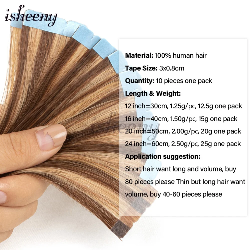 Mini Tape In Human Hair Extensions Natural Straight 10pcs/pack Invisible Machine Remy Hair Extensions 12-20 inches Easy to Wear