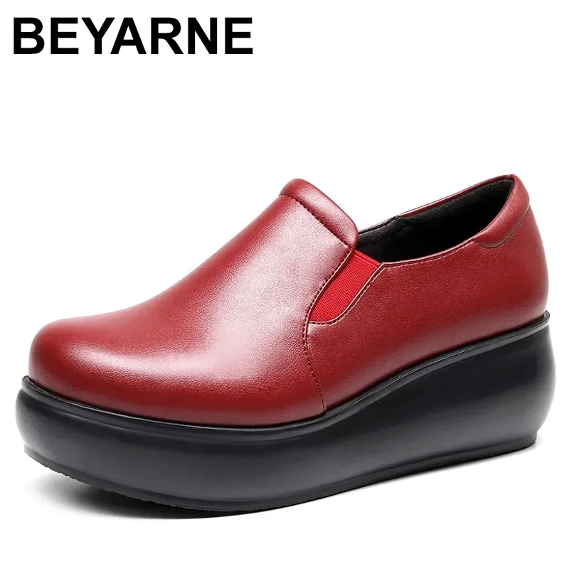 

2025 Plus Size 34-43 Chunky Platform Shoes Women Pumps Fall Winter High Heels Wedges Shoes Ladies Leather Office Shoe