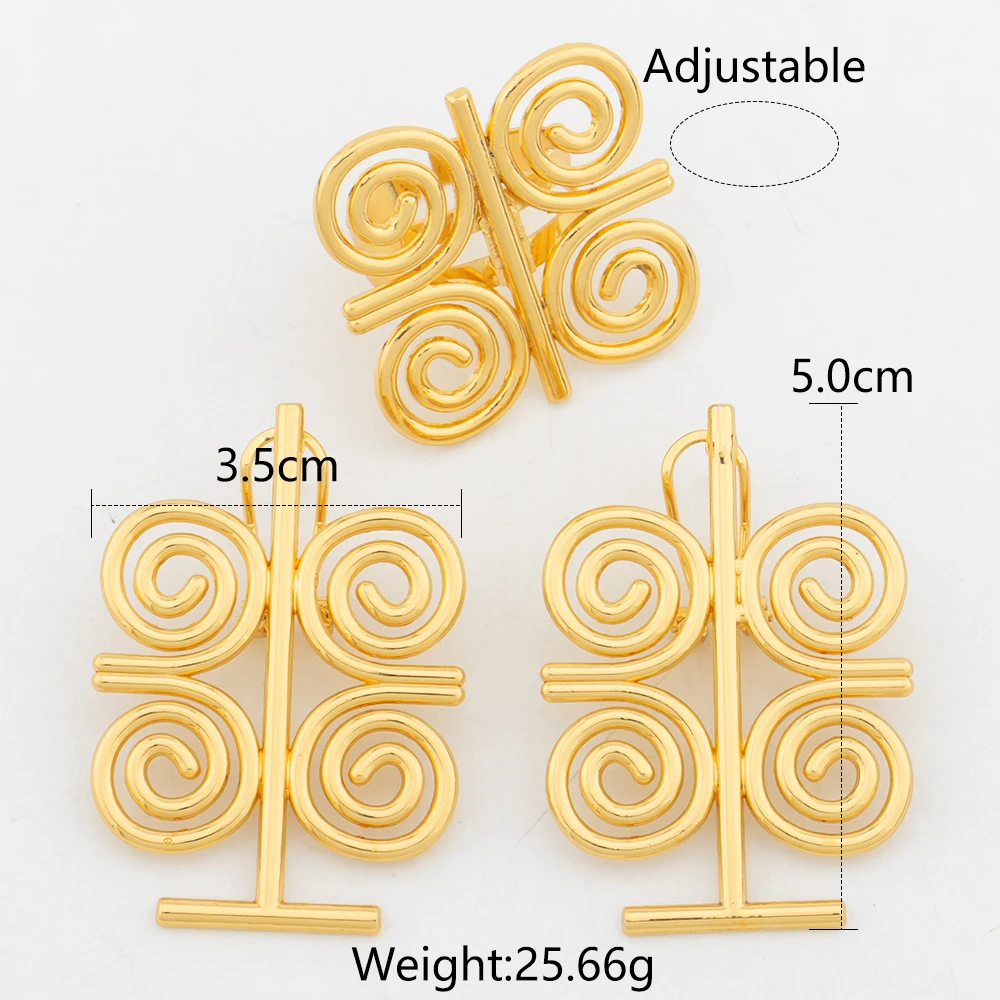 4sets Earrings and Rings Dubai 18k Gold Color Copper Jewelry Set Wholesale African Maps Shape Ethnic Geometry Jewelry Ornaments