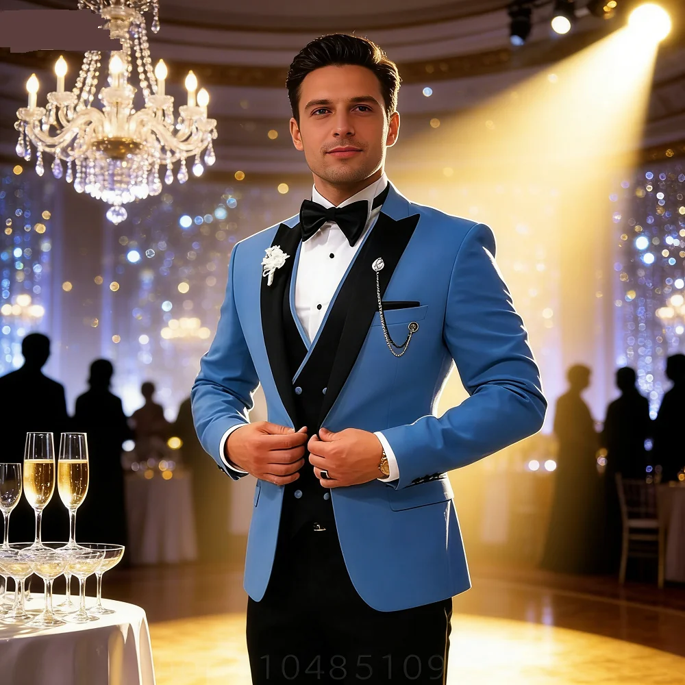

3 Piece Wedding Suits for Men Peak Lapel Double Breasted Tuxedo Jacket Vest Pants Groom Business Fashion Party Set