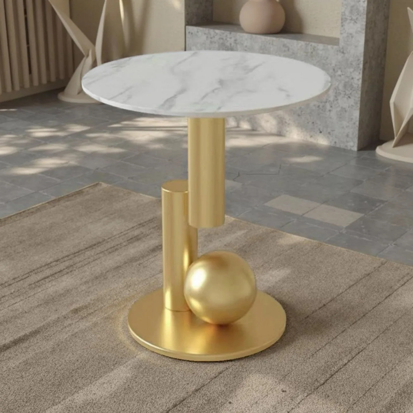 Mobile Sintered Stone Small Round Side Table for Apartment Hotel Home Sofa Coffee Tea
