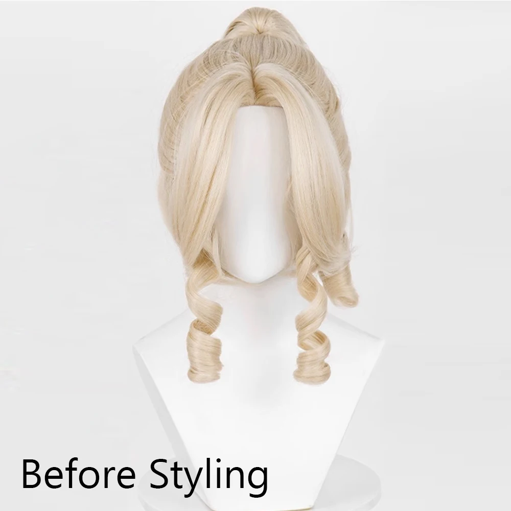 Short Wavy Blonde Wig Synthetic Ponytail Clip Anime Game Cosplay Fluffy Wig Heat Resistant for Daily Party image 2