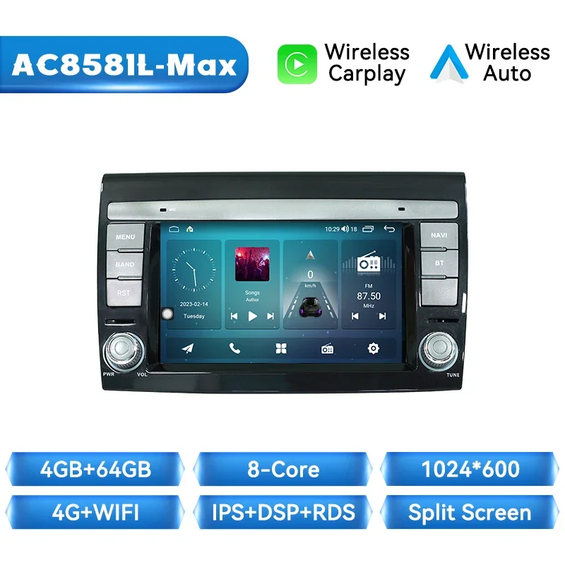 Draadloze Carplay Auto Radio Speler Voor Fiat Bravo 2007 2008 2009 2010 2011 2012 Android 14 Gps Dsp Navigatie No 2 Din Stereo