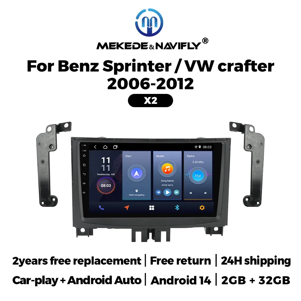 Android 14 Car audio system For Benz Sprinter Volkswagen Crafter 2006-2012 Car Radio Video Player Stereo GPS Navigation WIFI BT