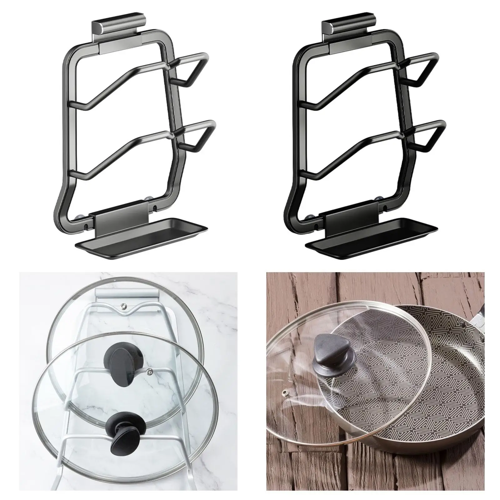 2 Tier Pan Lid Holder, Wall Mount Pot Lid Organizer, Kitchen Organisation Glass or Metal Pan Cover for Pantry Cabinet Wall
