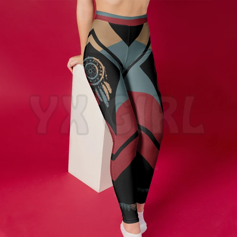 YX GIRL-mallas con estampado 3D de plumas nativas para mujer, Leggings elásticos, ajustados, góticos, para Yoga