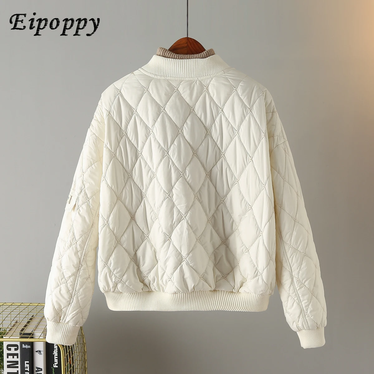 Short Lightweight Embroidered Cotton-Padded Coat Autumn and Winter New Korean Style Rhombus Cotton-Padded Coat