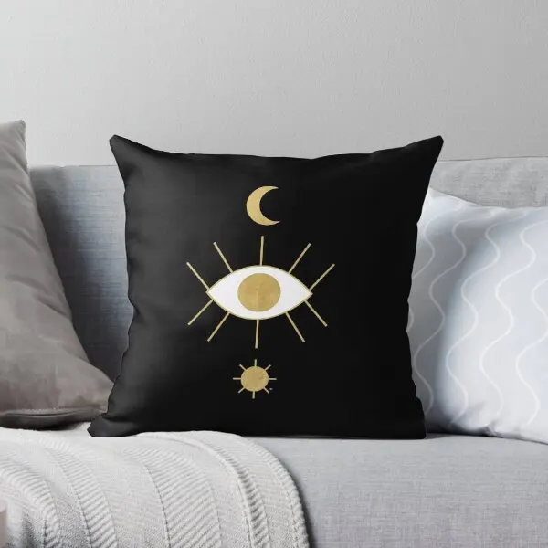 Evil Eye Sun Moon Gold  Printing Throw Pillow Cover Decor Fashion Soft Bedroom Decorative Office Pillows not include One Side