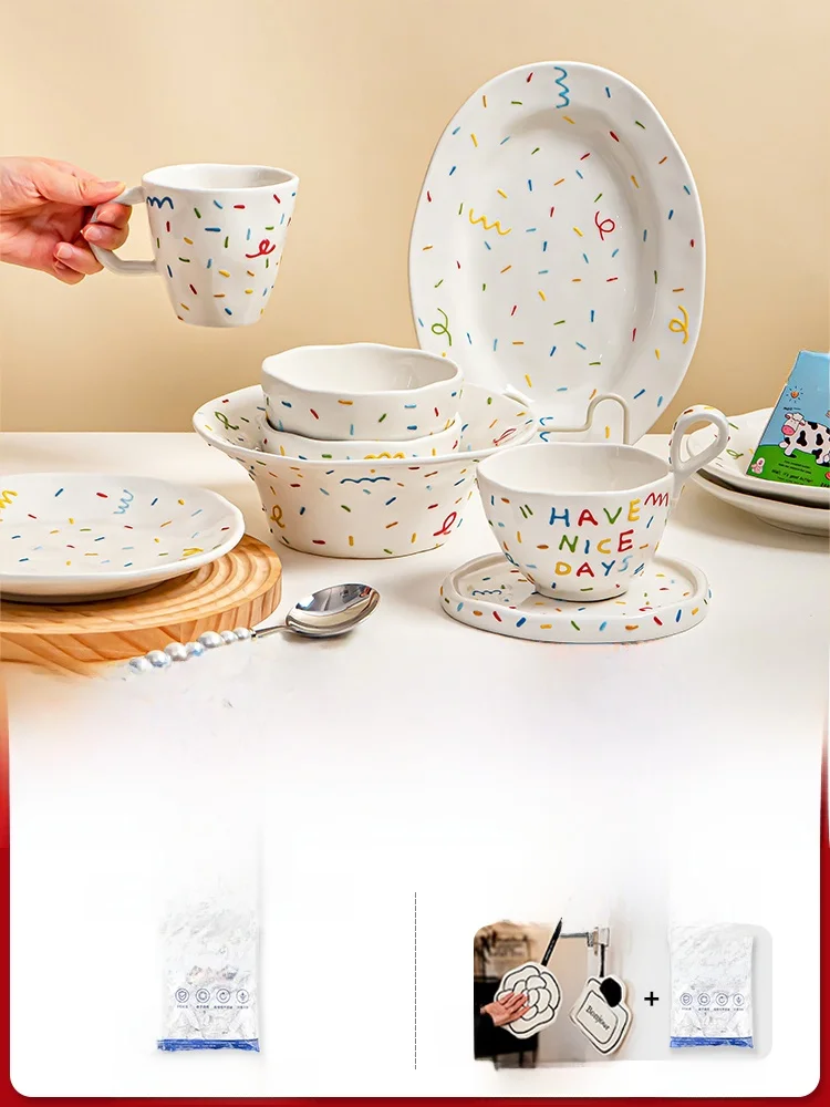 

Набор посуды Sisin Cerc: тарелки и миски из высокотемпературной эмалированной фарфоровой керамики для домашнего использования, комбинированный набор