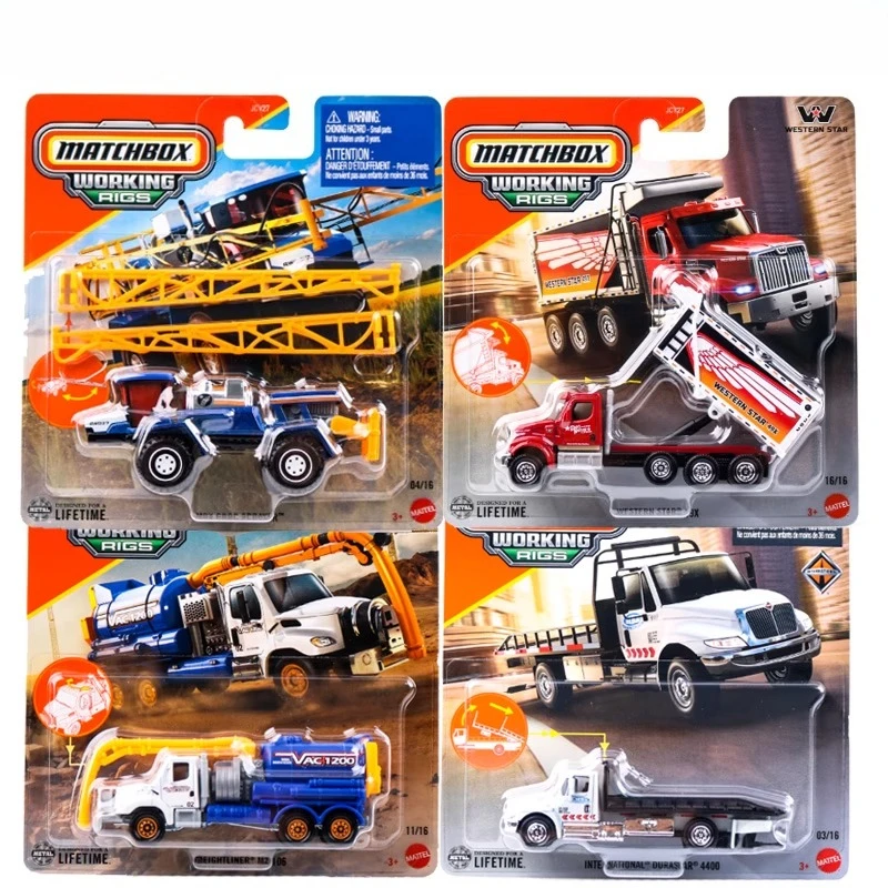 En Stock Mattel Matchbox, plataformas de trabajo para coches, juguetes para niños 1:64, ingeniería fundida, estrella occidental, vehículos Freightliner, modelos de regalo