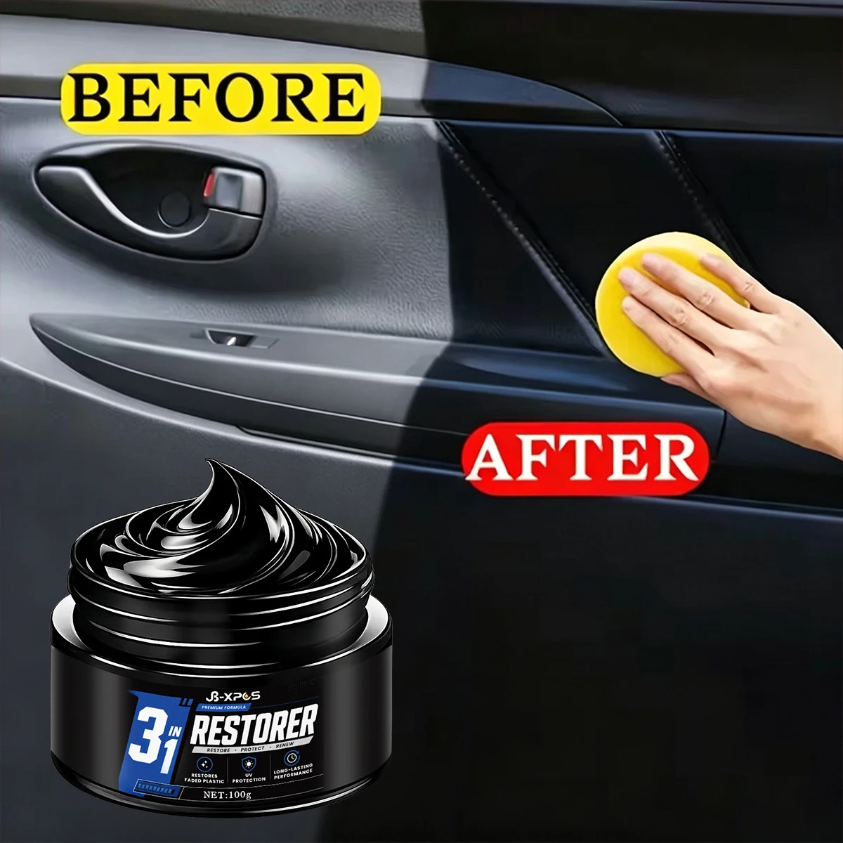 Car Plastic Restorer High Concentration Deep Black Gloss Trim Coating Waterproof UV Blocking Anti-Fade Long-Lasting YT2031