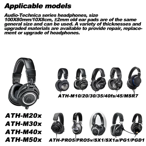 Imagen 2 del producto Reemplazo para Audio-Technica ATH-MSR7b M10X/M20X/M30X/M40X/M50X/PRO5v/SX1a/10X8cm 100X80mm almohadillas para auriculares