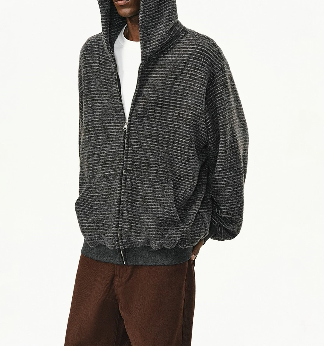 American Retro Zipper Sweater Men's and Women's Hooded 2026 Spring and Autumn Loose Casual Hoodie Couple Striped Cardigan Jacket