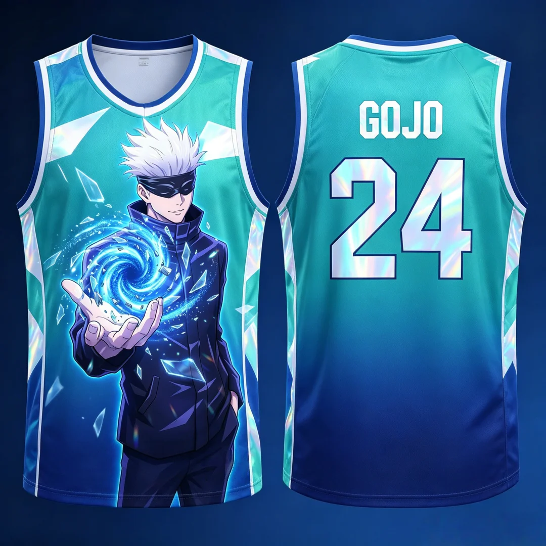 GOJO Holographic Number Jujutsu Kaisen Satoru Gojo Basketball Uniform Sports Tank Top Workout Street Wear Men Women Anime Vest