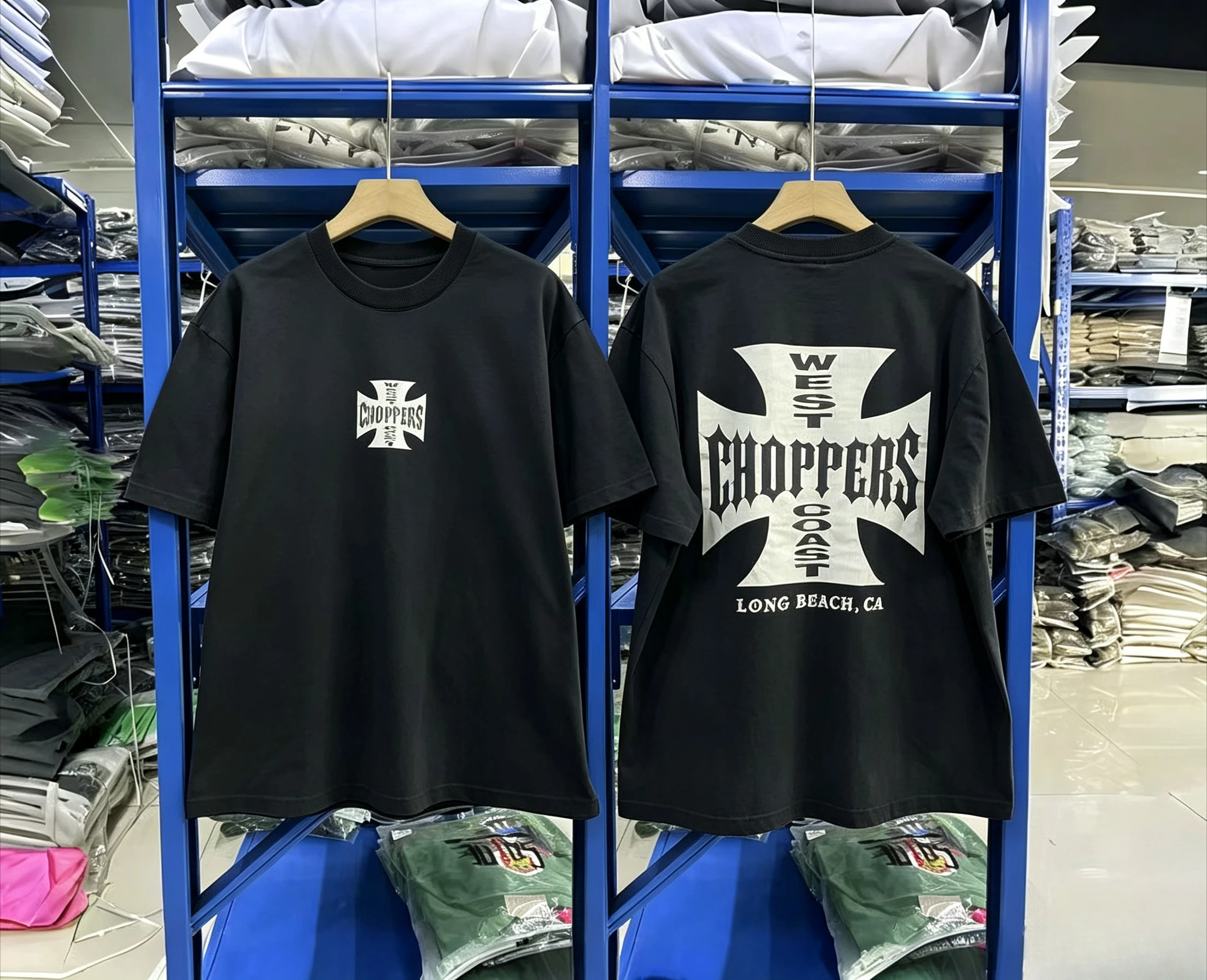 Family Matching T‑Shirt Black West Coast Motorcycle Cross Badge Dual‑Side Print Gothic Biker Letter Streetwear Short Sleeve Tee