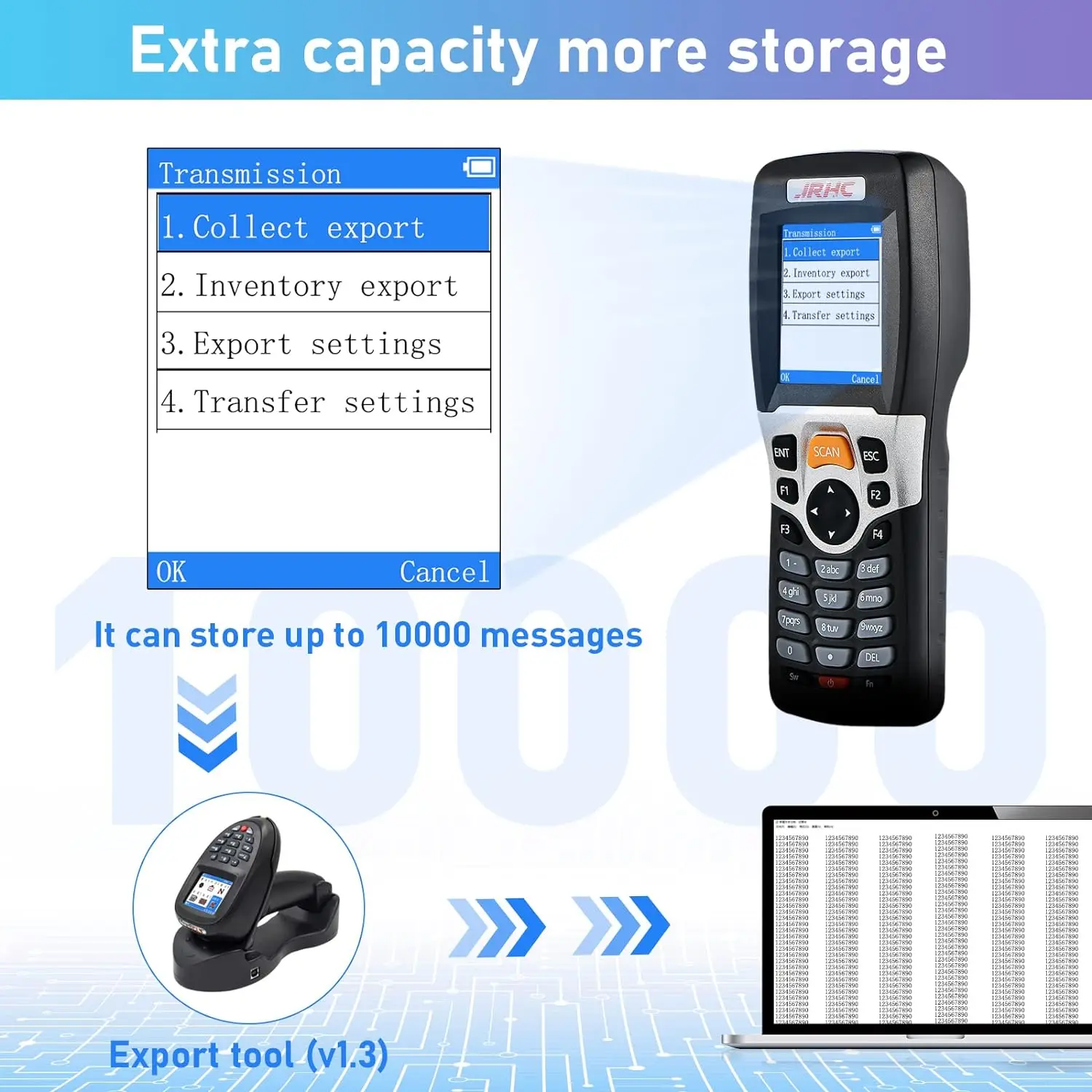 Wireless 1D Barcode Scanner JRHC Inventory Scanner Collector Portable Data Terminal Inventory Device USB with 2.2\'\'LED Screen