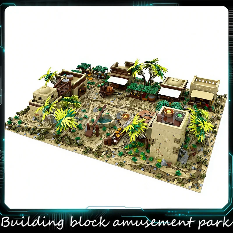 

10460 PCS Customize Medieval Architecture Egyptian Market Palm Trees Bustling Stall Collection Display Building Block Model Gift