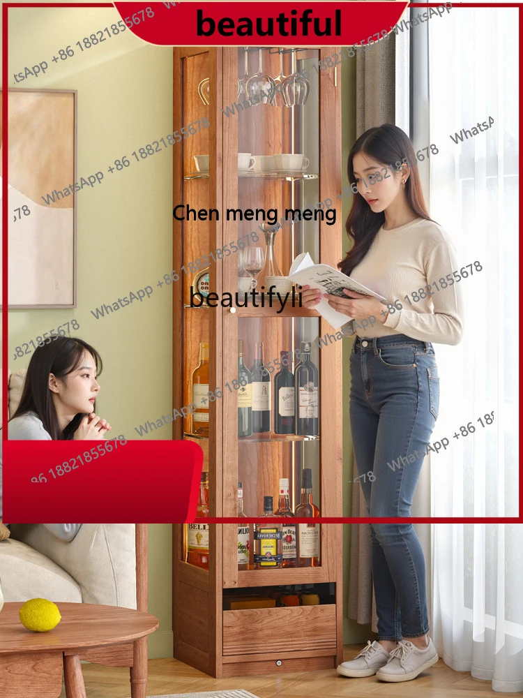 

Solid wood, living room against the wall, small household glass door, Nordic vertical cabinet, high-end wine cabinet H