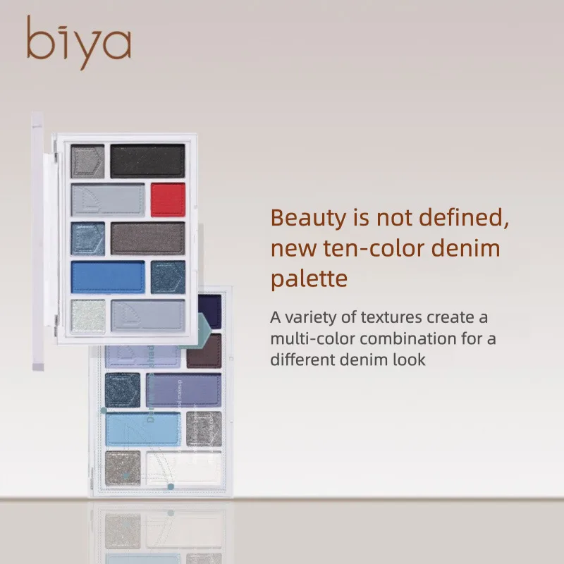 

Biya Denim Ten Color Palette Matte Pearlescent Fine Sparkling Smoky Goddess Makeup Highlight Blush Eyeshadow