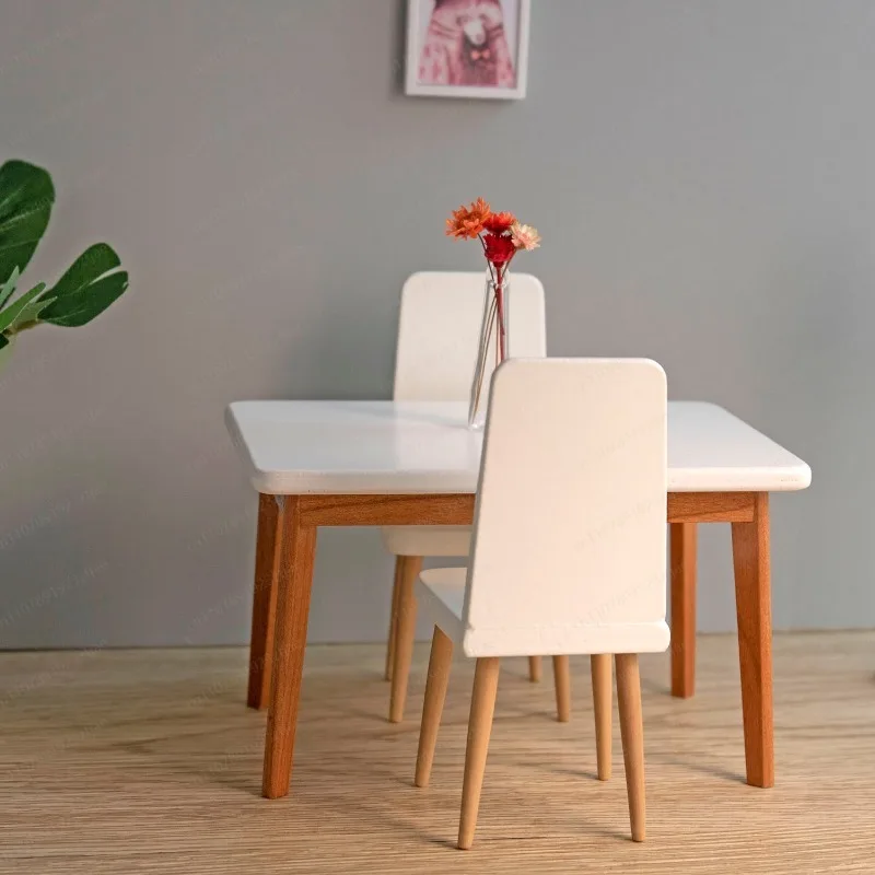1:10 doll house miniature food play mini furniture model bjd dining table chairs square table toys