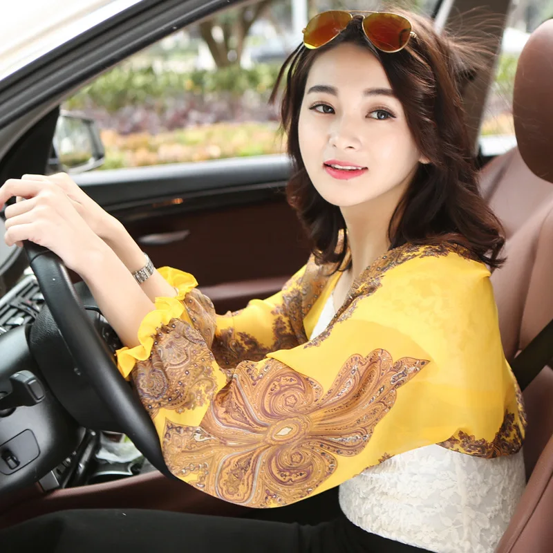 Summer Chiffon Print Shawl: Multi-Use, UV Protection for Outdoor Riding & Sleeves.