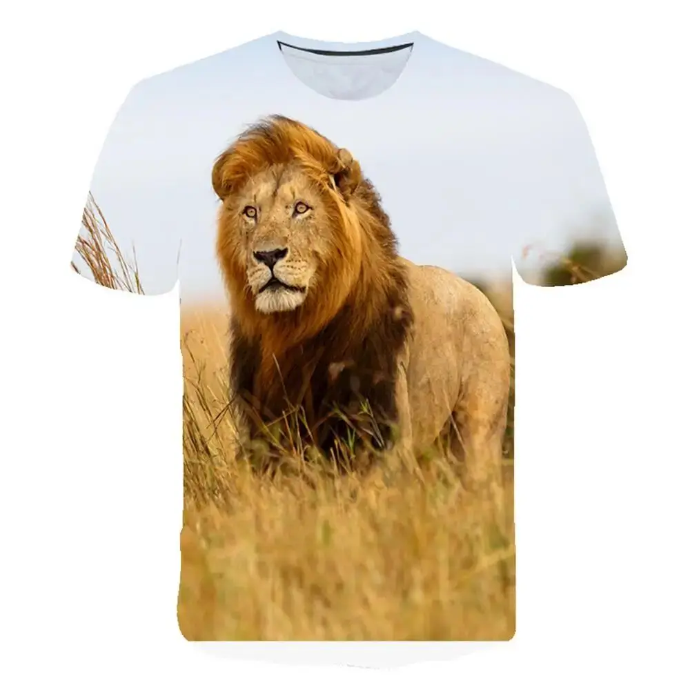 Summer Men\'s Animal Lion Cheetah Graphic Fashion 3d Printed Everyday O Collar Short Sleeve Baggy Street Harajuku Vintage Top