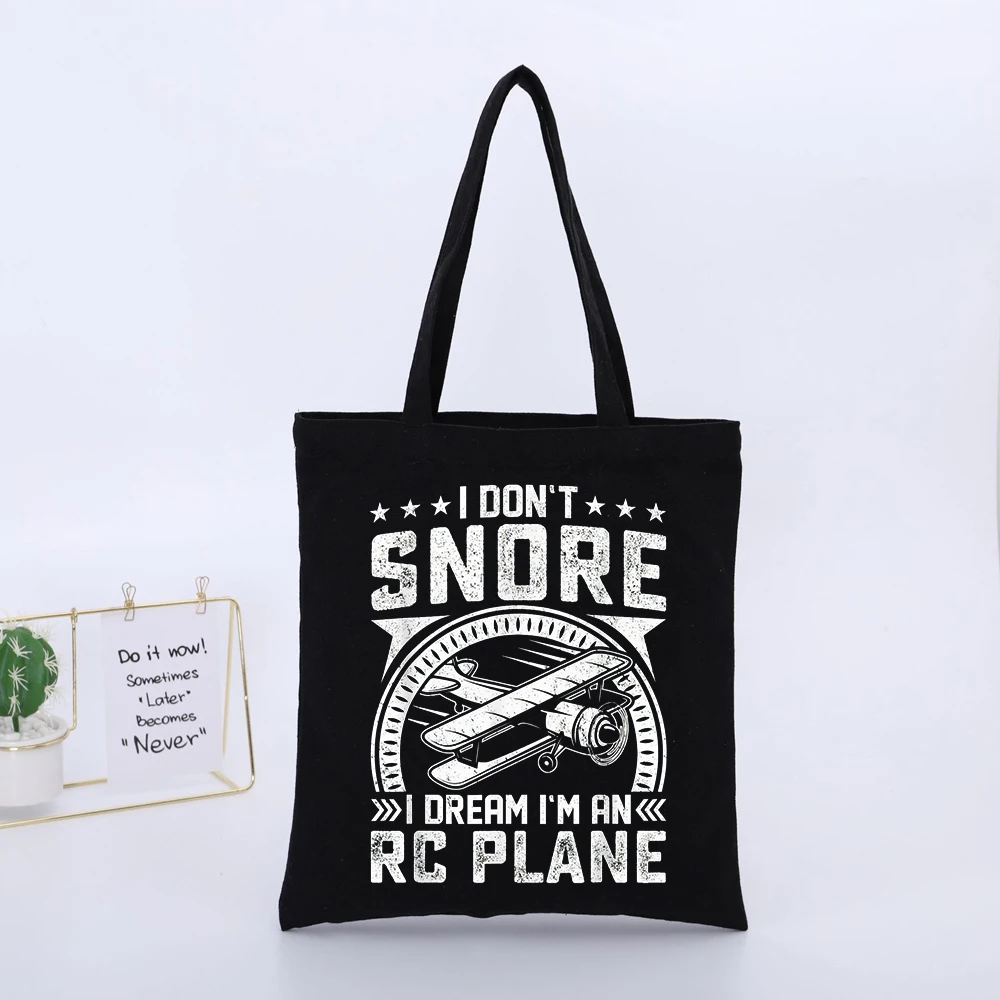 Vintage Airplane and Typography Print Canvas Tote Bag, Casual Style for Daily Shopping and Outdoor Use
