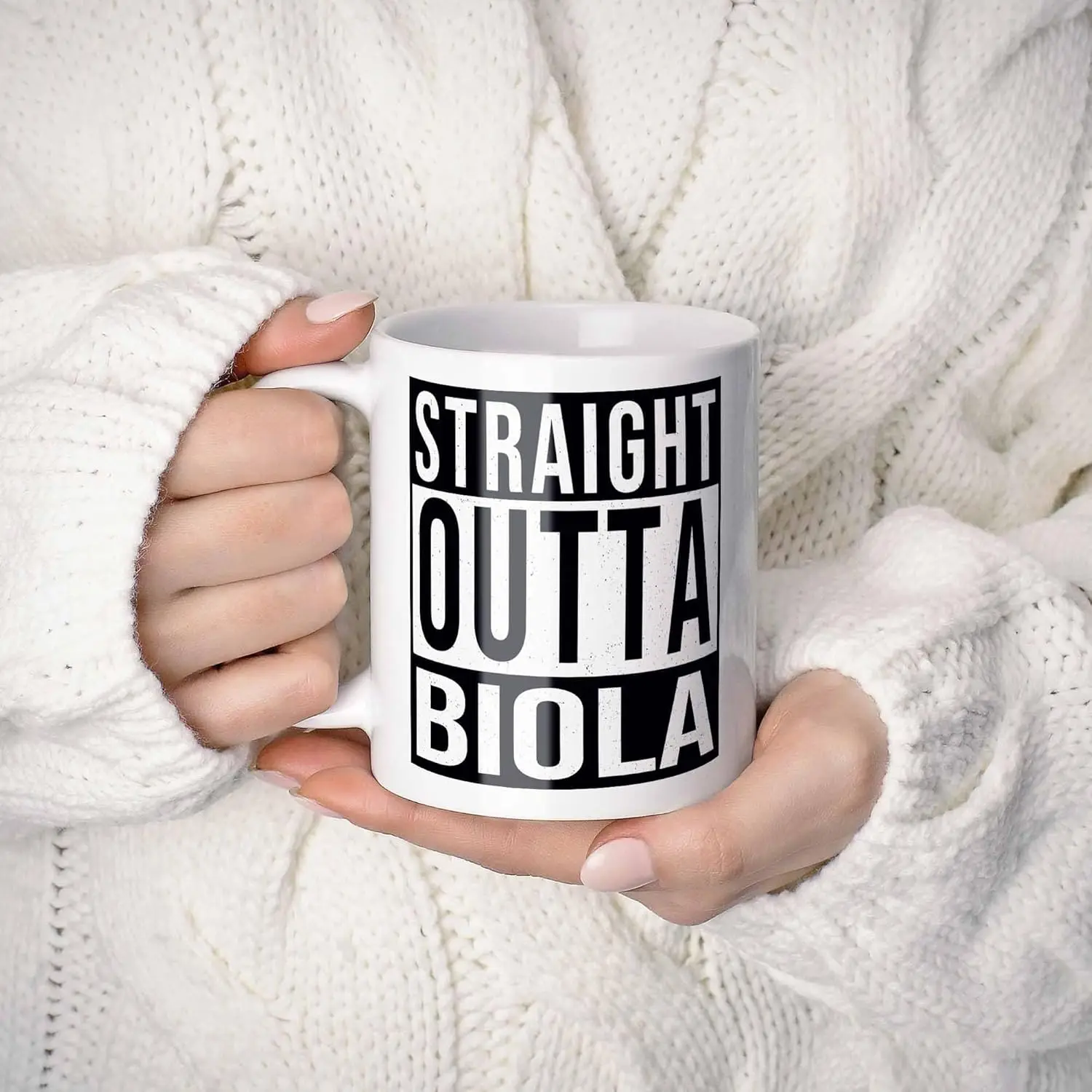 Straight Outta Biola USA Souvenir Coffee Mug. Funny, I Love City Gift For Men Women Birthday Mothers Day Fathers Day Christmas.