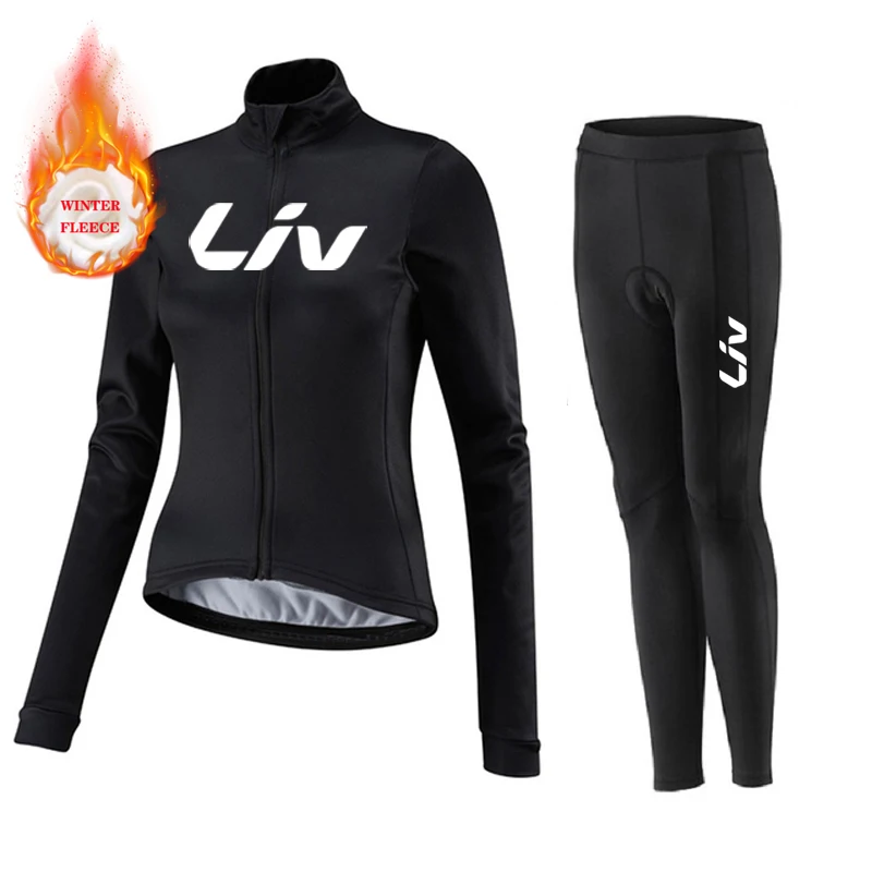 2024 LIV Winter Fleece Cycling Jersey Set Women Mountian Bicycle Clothes Wear Ropa Ciclismo Racing Team Bike Cycling Clothing