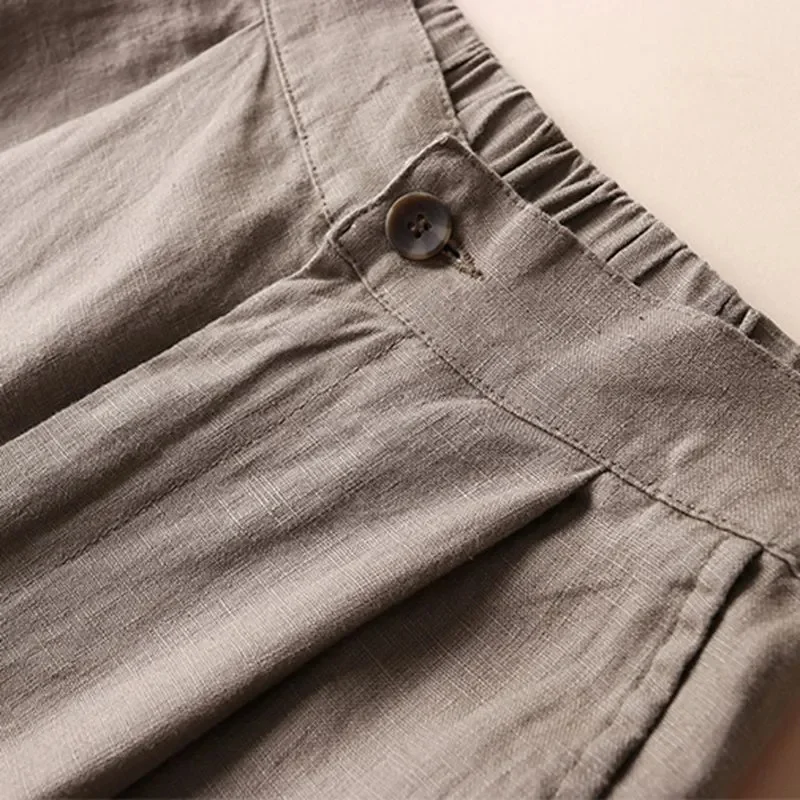 Summer Baggy Cotton Linen Pants Women Elegant High Waist White Wide Leg Pants Woman Casual Loose Straight Streetwear Bottom New