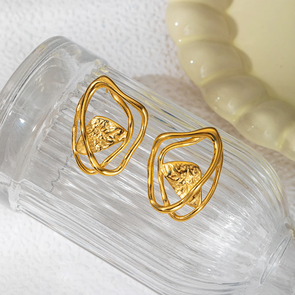 

May@RZ Irregularly Hollow Stainless Steel Earring For Women's Fashion Jewelry 14K Gold Plated Earring High Quailty Accessories