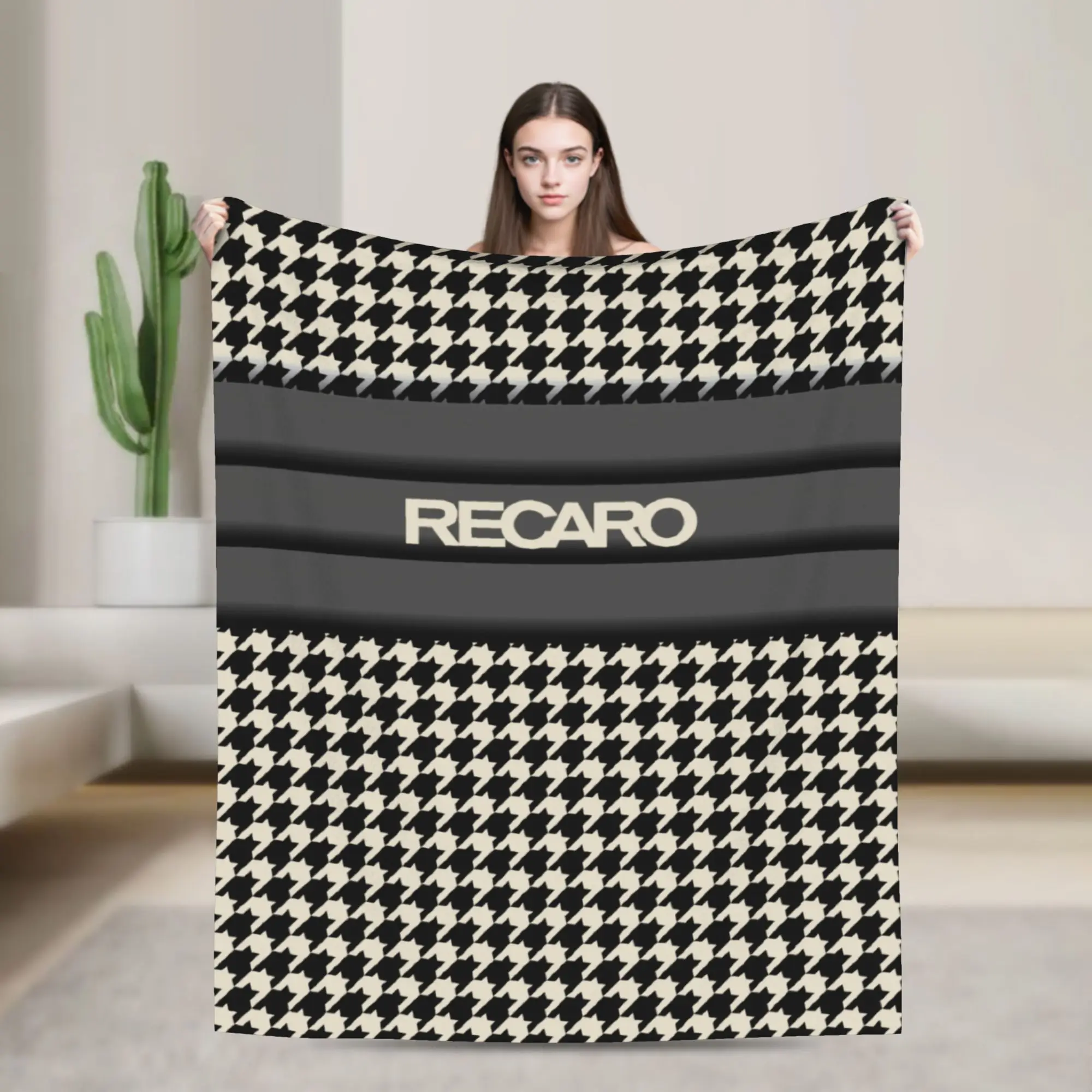 Custom Seat Houndstooth Upholstery Pattern Blanket Soft Flannel Fleece Warm Throw Blankets for Office Bedding Couch Quilt