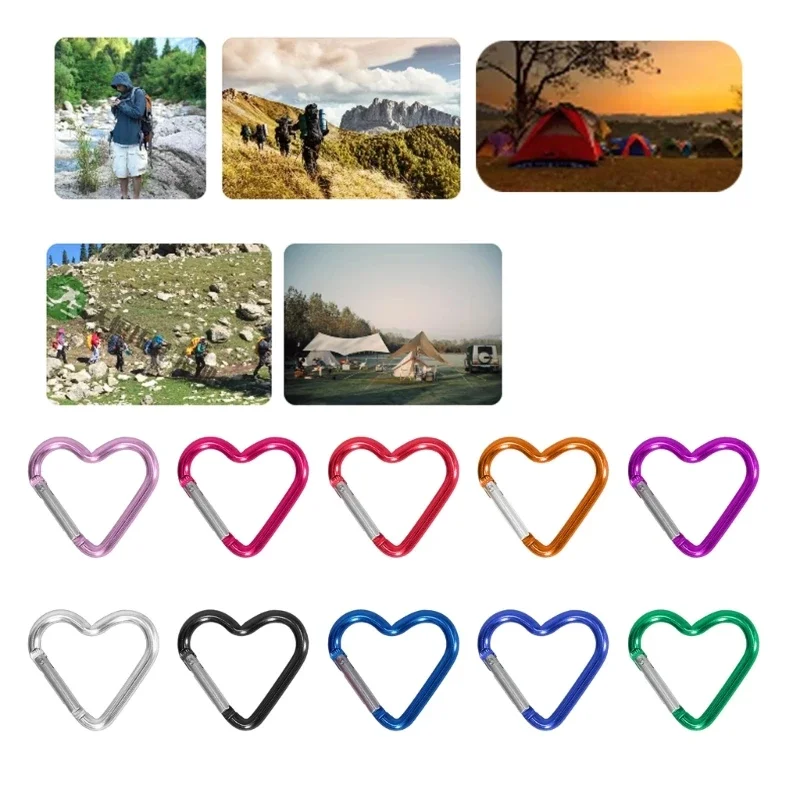 Heart Shape Mountaineering Buckle Outdoor Camping Multi Functional Quick Hanging Aluminum Carabiner Hooks Spring Safety Buckle