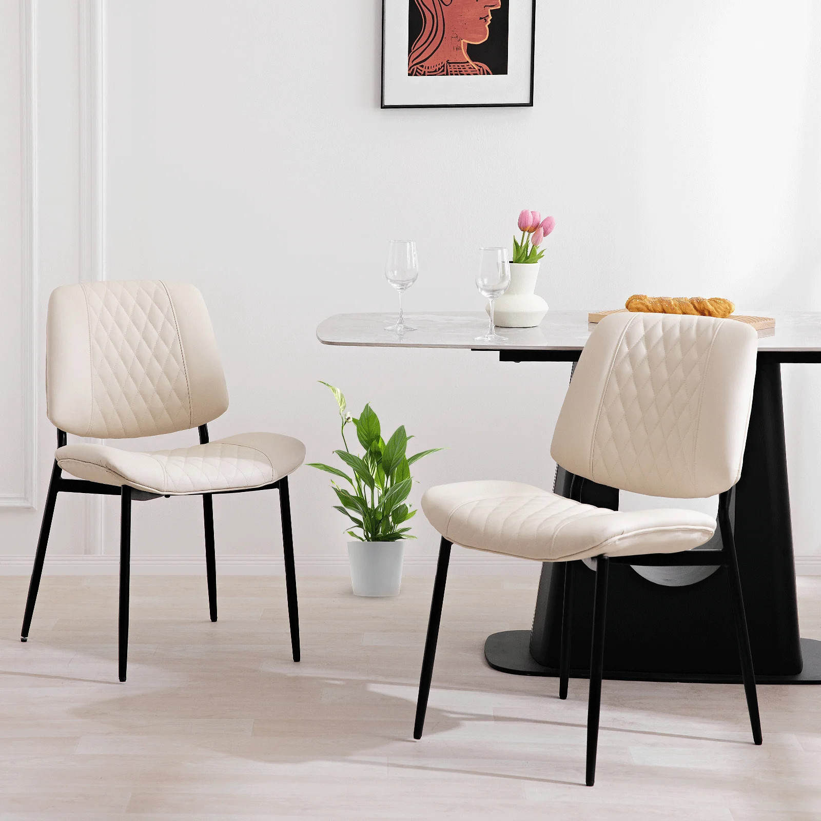 Redlife-Silla de comedor moderna, Sillón tapizado sin brazos de piel sintética con respaldo acolchado para comedor y sala de estar, Juego de 2