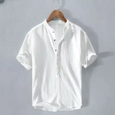 New Cotton Linen Shirts for Men Casual Shirts Lightweight  Short  Sleeve Henley Beach Shirts Hawaiian T Shirts for Men