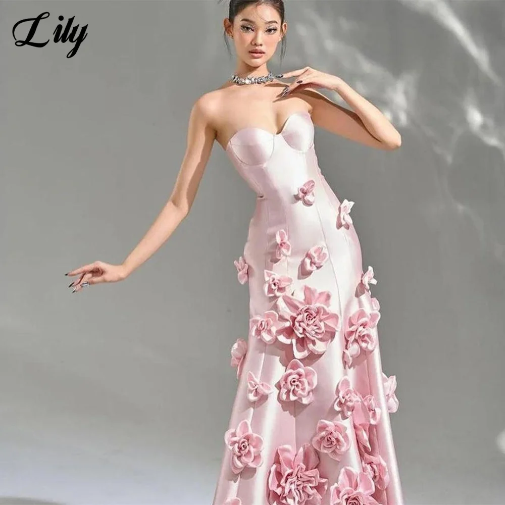 Lilie rosa Fleck Ballkleid Schatz Party Kleider ärmellose Promi Kleider 3d Blumen Hochzeits feier Kleid вечерние платья