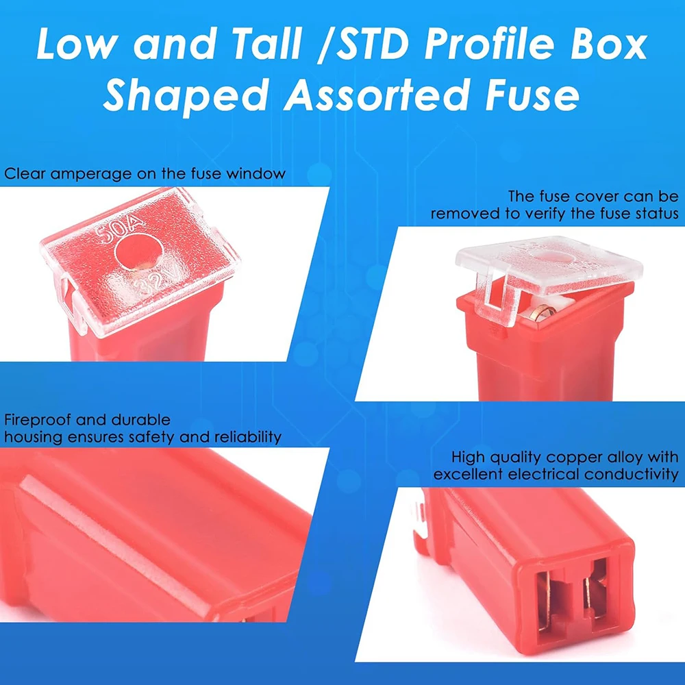 304-teiliges Sicherungs-Sortiment-Set Standard+Klein+Mini Flachsicherungen Niedrig- und Hochprofil/STD-Profil Boxförmige Sortierte Sicherungen mit Sicherungsentferner – Detail 4