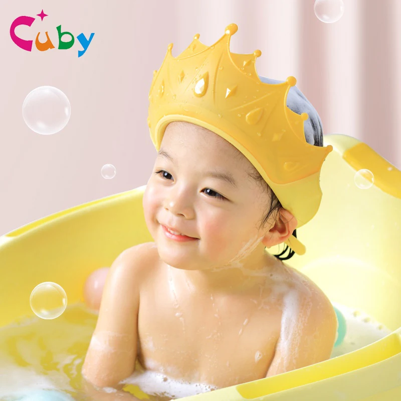 

Cubuy Adjustable Baby Shower Cap Shampoo Bath Wash Hair Shield Hat Protect Children Waterproof Prevent Water Into Ear for Kids