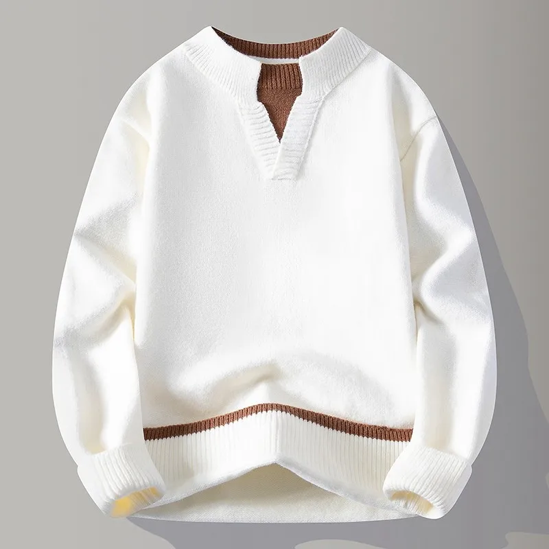 

Осенне-зимний модный повседневный вязаный свитер для молодых мужчин: универсальный, простой дизайн, длинный рукав, круглый вырез, теплый топ